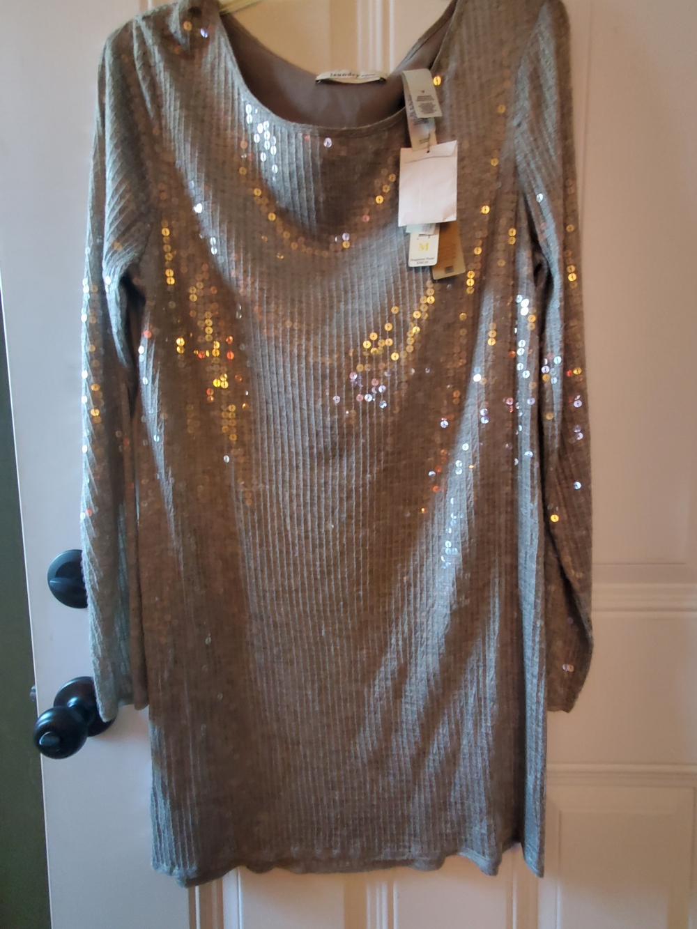 Laundry by Design Long Sleeve Sequin Knit Dress in Silver